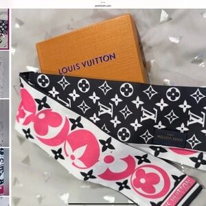 NWOT Louis Vuitton Monogram Black, White, Pink Silk Bandeau/Twilly/Scarf